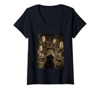 Mujer Doberman Selfie con Fantasmas Bosque embrujado Perro de Halloween Camiseta Cuello V