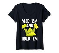 Mujer Dobla y sosténgalos Papel Arte Origami Arte Japonés Camiseta Cuello V