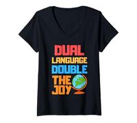 Mujer Doble lenguaje doble la alegría - Profesor de Lengua Dual Camiseta Cuello V
