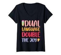 Mujer Doble lenguaje doble la alegría - Profesor de Lengua Dual Camiseta Cuello V