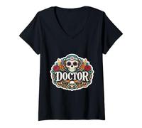 Mujer Doctor Día De Los Muertos Día De Los Muertos Mardi Gras Mexicano Camiseta Cuello V