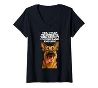 Mujer Doesnt Understand Inglés Alemán Pastor Perro Amante Cachorro Camiseta Cuello V