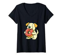 Mujer Dog Donut Funny Food Animal Humor Gráfico Camiseta Cuello V