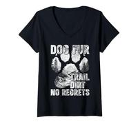 Mujer Dog Fur Trail Dirt No Regrets Canicross Trekkng Senderismo Perro Camiseta Cuello V