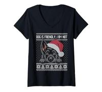 Mujer Dog is Friendly I Am Not, Black German Shepherd Feo suéter Camiseta Cuello V