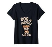 Mujer Dog is Friendly i Am Not Dog Mom Dog Lover Animal Lover Camiseta Cuello V