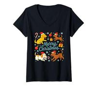 Mujer Dog Lover Christmas Cute Pet Santa Puppy Funny Ugly Xmas Camiseta Cuello V