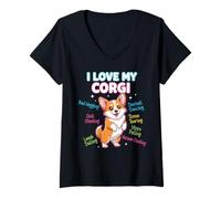 Mujer Dog Lovers Cute Funny Corgi I Love My Corgi Camiseta Cuello V