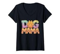 Mujer Dog MAMA, mamá perro, con estampado de pata como motivo Camiseta Cuello V