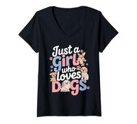 Mujer Dog Mom Design - Just a Girl Who Loves Dogs Camiseta Cuello V