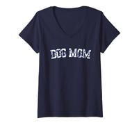 Mujer Dog Mom Floral Varsity Tiny Blue French Toile Texto Camiseta Cuello V