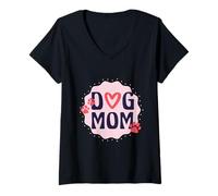 Mujer Dog Mom Heart and Paw Prints Graphic Camiseta Cuello V