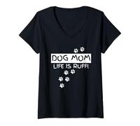Mujer Dog Mom Life Is Ruff Funny Puppy Lover Gift Hilarante Camiseta Cuello V