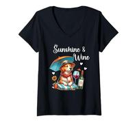 Mujer Dog Mom Wine Lover Sunshine Wine Drinking Summer Vibes Beach Camiseta Cuello V
