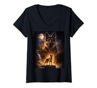 Mujer Dog Moonlight German Shepherd Camiseta Cuello V