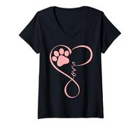 Mujer Dog Paw Pink Heartbeat Love Dogs for Pet Dog Mom Girls Women Camiseta Cuello V