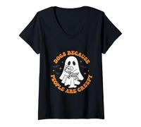 Mujer Dogs Because People Creepy Halloween Celebración Divertido Camiseta Cuello V