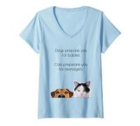 Mujer Dogs Prepare You For Babies - Cats Prepare You For Teenagers Camiseta Cuello V