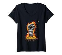 Mujer Dolor Es Poder Puño Fuego Boxeo Camiseta Cuello V