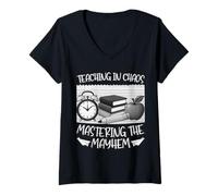 Mujer Dominar el Caos en el Aula: gráfico Divertido de la Vida de enseñanza Camiseta Cuello V