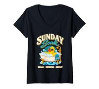 Mujer Domingo Bañera Descanso Humor Bienestar Pato Relax Camiseta Cuello V