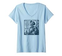 Mujer Don Quijote El Sueño Imposible Xilografiado Estampado Marino Camiseta Cuello V
