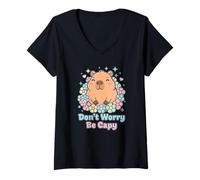 Mujer Don’t Worry Be Capy Divertido Lindo Animal Amante Capibara Camiseta Cuello V