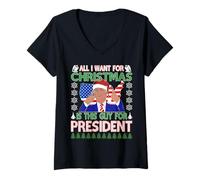 Mujer Donald Trump Ugly Christmas Sweater Presidente Elección 2024 Camiseta Cuello V
