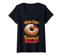 Mujer Donas de sidra de manzana Recolección de manzanas Temporada de cosecha de otoño Camiseta Cuello V