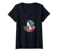 Mujer Doncella de la Feria del Cabello Azul Camiseta Cuello V