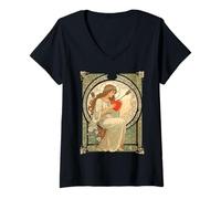 Mujer Donde el Amor Duele Vintage Art Nouveau Romance Camiseta Cuello V
