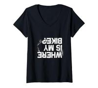 Mujer ¿Dónde está mi Bicicleta? Divertida Bicicleta MTB Ciclismo Bicicleta de montaña Camiseta Cuello V