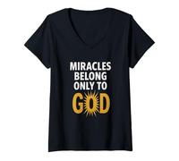 Mujer Donde la fe brilla y los milagros hablan su nombre novedoso regalo. Camiseta Cuello V
