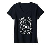 Mujer Donde las estrellas son luces nocturnas Tienda de campaña de montaña Camiseta Cuello V