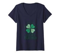 Mujer Donde Las Ideas Inteligentes Crecen Afortunado Maestro Camiseta Cuello V