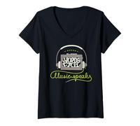Mujer Donde Las Palabras fallan La música Habla Auriculares Retro Camiseta Cuello V
