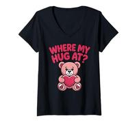Mujer Donde mi Abrazo al Oso con corazón es Divertido Camiseta Cuello V