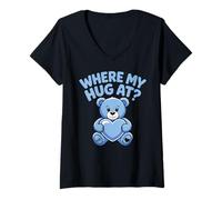 Mujer Donde mi Abrazo en Bear Holding Heart Love Abraza a un Lindo Oso Camiseta Cuello V
