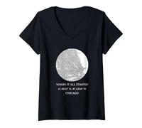Mujer Donde Todo empezó - Mapa de la Ciudad de Chicago Camiseta Cuello V