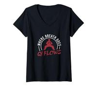 Mujer Donde va la respiración Fluye Qi Chi Gong Ejercicios Un Amante del Qigong Camiseta Cuello V