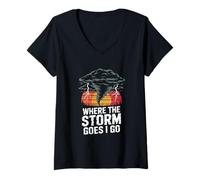 Mujer Donde va la tormenta voy Tornado Storm Chase Camiseta Cuello V