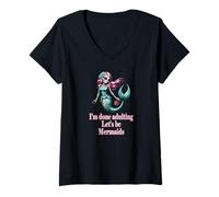 Mujer Done Adulting Sassy Let's be Mermaids Divertido Regalo de Calavera de azúcar Camiseta Cuello V