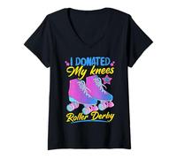 Mujer Doné mis Rodillas a Roller Derby Rollerblading Divertido Camiseta Cuello V