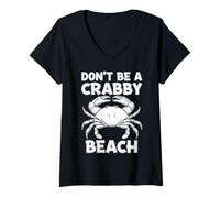 Mujer Don't Be A Crabby Beach Funny Funny Cangrejo Vacaciones de verano Camiseta Cuello V