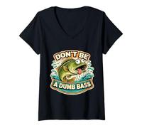 Mujer Don't Be A Dumb Bass Divertido Juego de Palabras Juego de Palabras Juego de Palabras Dibujos Animados Pesca Camiseta Cuello V