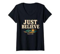 Mujer Don't Be Afraid Just Believe Mark 5:36 Sea Turtle Faith Camiseta Cuello V