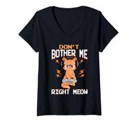 Mujer Don't Bother Me Right Meow Gamer Kitty Diseño de Gato Camiseta Cuello V