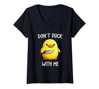Mujer Don't Duck with Me Funny Cute Kawaii Duck Meme Knife Camiseta Cuello V