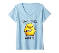 Mujer Don't Duck with Me Funny Cute Kawaii Duck Meme Knife Camiseta Cuello V