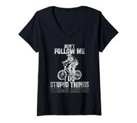 Mujer Don't Follow me I do Stupid Things Esqueleto Conduce BMX Camiseta Cuello V